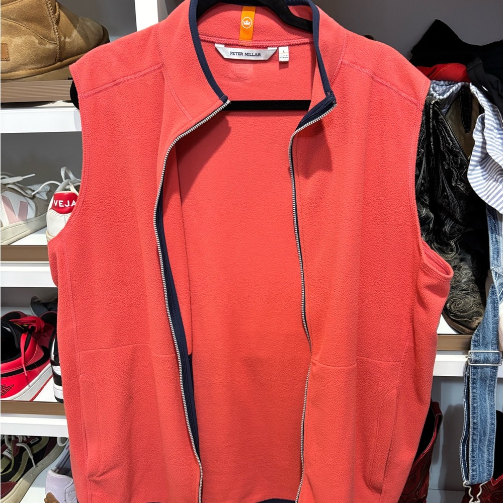 Peter Millar coral Vest with Dark Blue trim